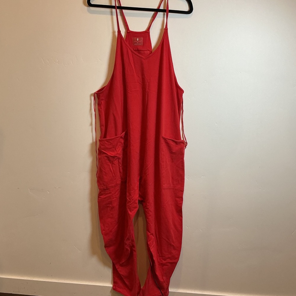 Free People FP Movement Hot Shot Jumpsuit Red Oversized Harem Pockets Medium M